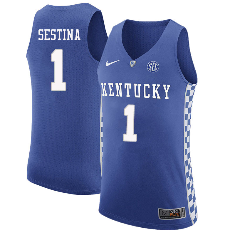 Men #1 Nate Sestina Kentucky Wildcats College Basketball Jerseys Sale-Blue